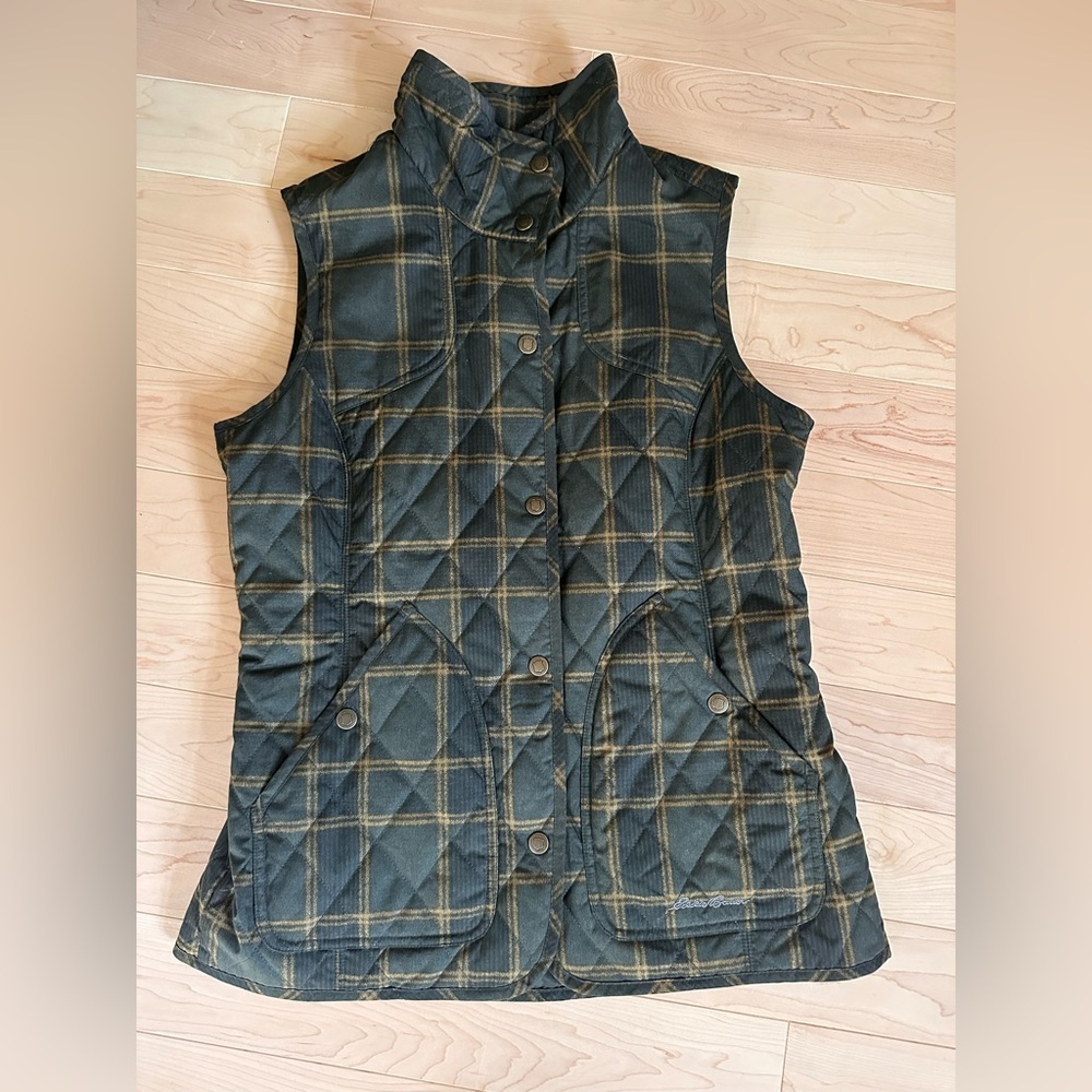 Eddie Bauer Blue and Tan Plaid Vest